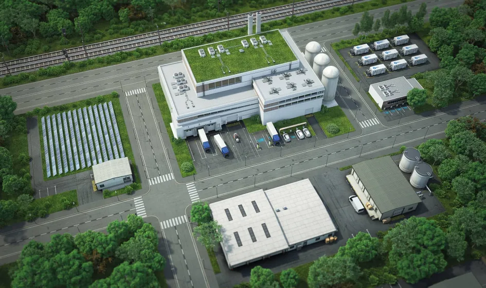 Vue aérienne d'un data center écologique